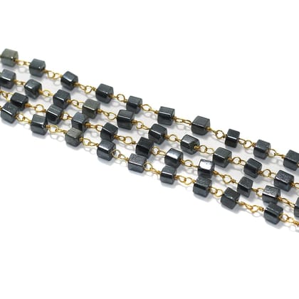 Glass Metallic Black Beaded Chain Square 4mm-Black / Glass