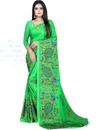 LEELAVATI Crepe Printed Saree With Unstitched Blouse Piece ( Pink )