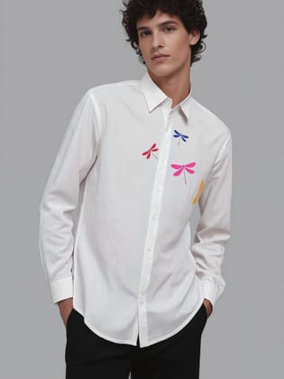 White Printed Casual Shirt-WHITE / S