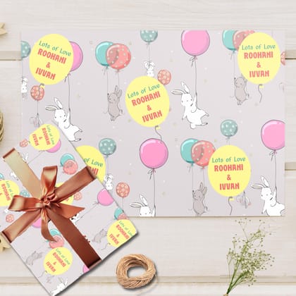 Custom Gift Wrapping Paper- Bunny Theme-Lots of Love / Set of 10 sheets