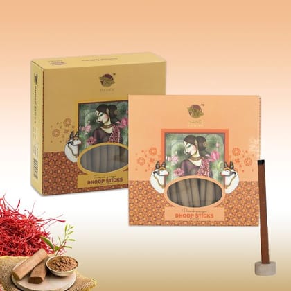 Nandi Panchgavya 100 Percent Cow Dung Sticks for Pooja with Stand (Chandan & Kesar Fragrance 100 Sticks)