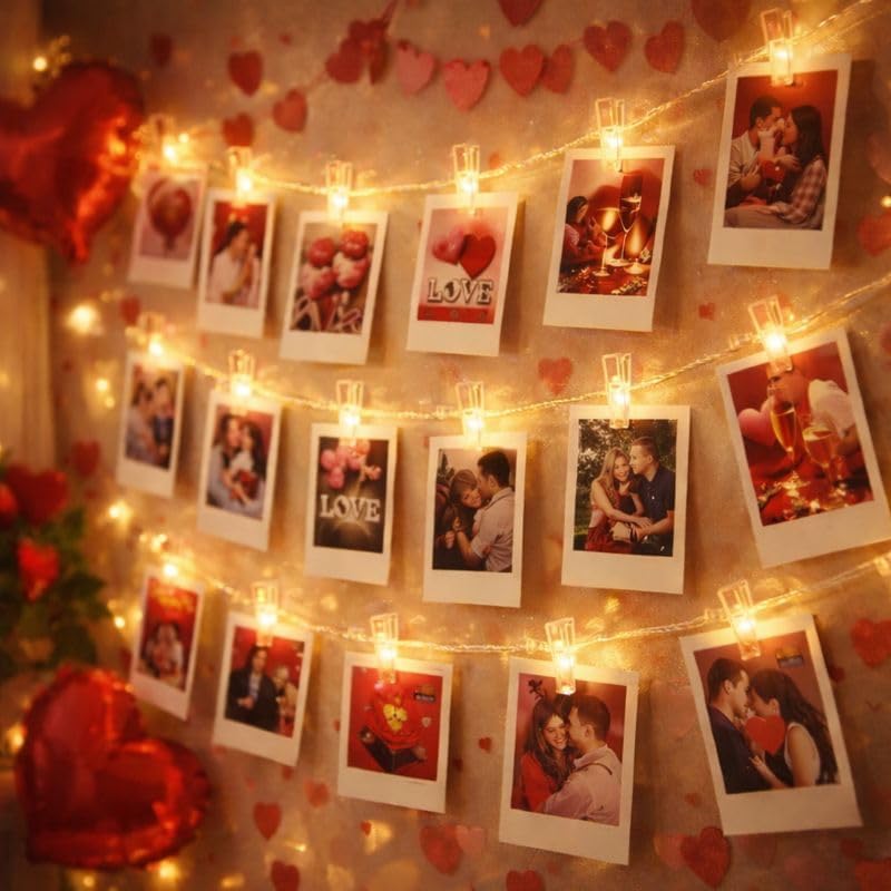One94Store Romantic Photo Clip String Lights – 14 LED 3 Meter Warm White Fairy Lights for Bedroom, Wall & Picture