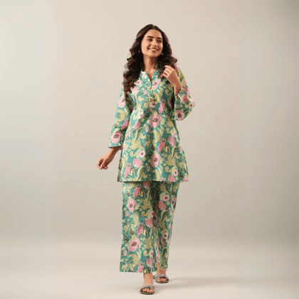 Chic Green Lounge Co-ord Set for Effortless Elegance by GlamaStitch-M