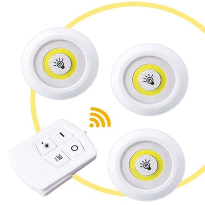 Wireless Smart LED Under Cabinet Lights (Pack of 3) Battery Powered Night Lamps with Remote Control for Kitchen, Wardrobe, Cupboard, Stairs Best Gift for Home Lighting ( Without Power Cell )