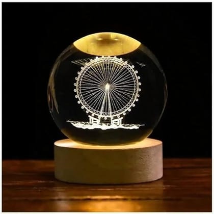 3D Crystal Ball Night Light, Ferris Wheel Ball Night Lamp with Wooden Base Fantasy Decoration Crystal Ball LED Night Light Bedroom Decor ( Ferris Wheel ) ( Pack of 2 )