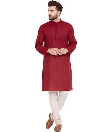 SKAVIJ Red Cotton Kurta Pyjama Set