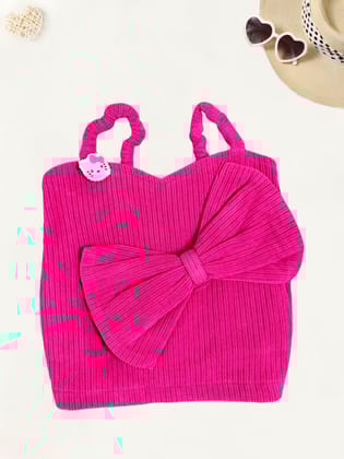 Girl Spaghetti Corduroy Hot Pink Top [GT-426]  (3-12 Years)-3-4Y (Size - 22) / Corduroy / Hot Pink