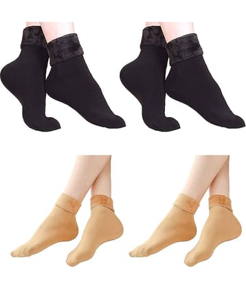 Benicia Pack of 4 Women's Velvet Thumb Socks ( Beige,Black )