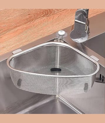 RAMDEV ENTERPRISE Stainless Steel Triangle Kitchen Sink Strainer Basket for Sink Food Strainer, Corner Sink Strainer Basket Stainless Steel Food Catcher Strainer for Kitchen Waste, Vegetable, Fruits (Silver).