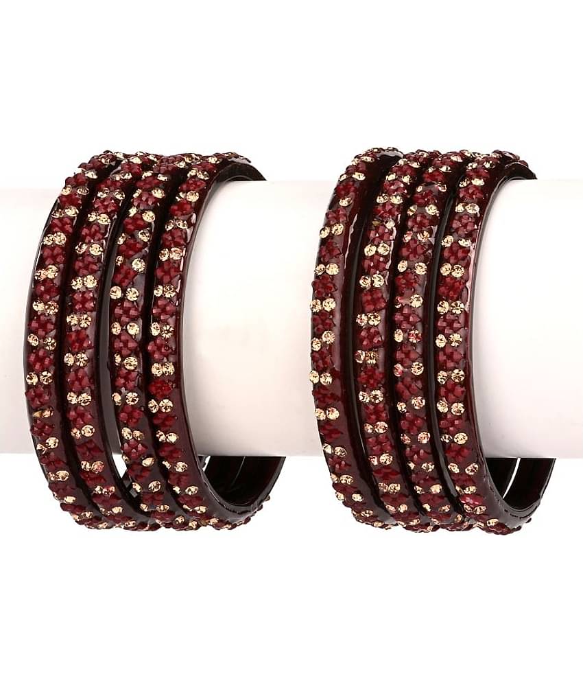 Somil Bridal Wedding Party Collection Festival Glass Kada/ Bangles Set, Maroon, 8 Bangles With Box