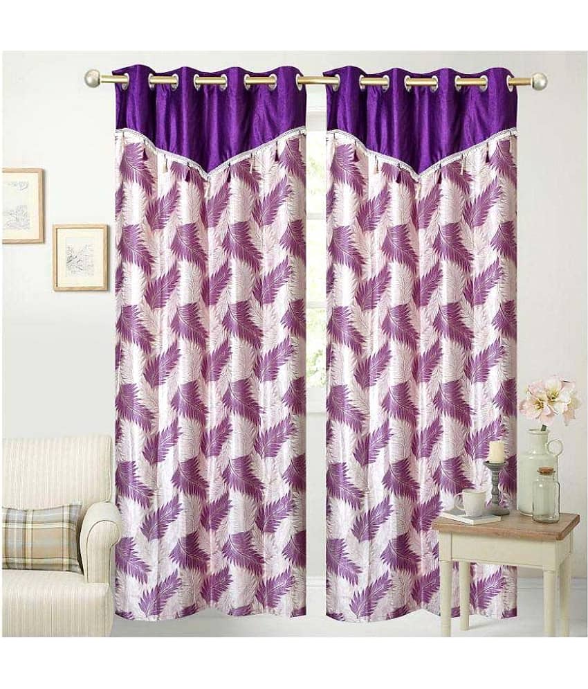 Tanishka Fabs Printed Semi-Transparent Eyelet Door Curtain 7 ft Pack of 2 -Purple