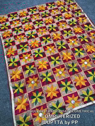 Punjab Phulkari   Digitized Phulkari: Traditional Geometric Elegance - Chanderi Cotton