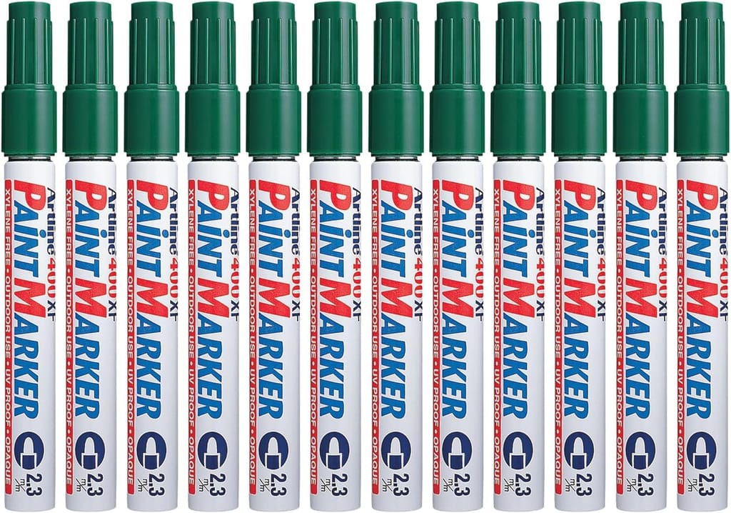 Artline 400XF Paint Markers for Wood, Plastic, and Canvas, The Ideal Waterproof Marker for Indoor/Outdoor Applications, Opaque Permanent Markers with 2.3 mm Bullet Tip, Green, Pack of 10