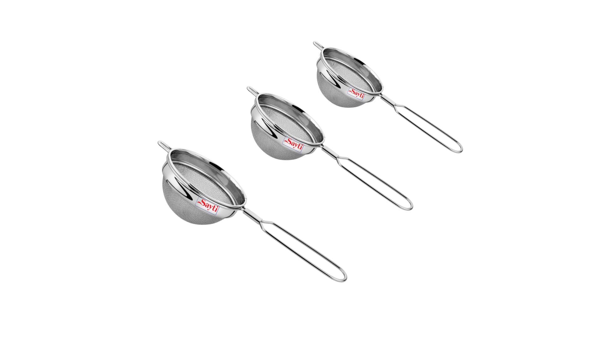 RK Sayti Stainless Steel Round Strainer, 304 Grade Double Mesh, Premium Polish,Small, Medium,Large, Pack of 3