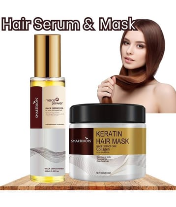 Maca Power Essence Oil & Keratin Hair Mask Combo for Hair Smoothening & Damage Hair Repair