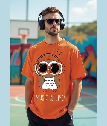 RodZen Cotton Blend Oversized Fit Printed Half Sleeves Men's Round T-Shirt - Orange ( Pack of 1 )