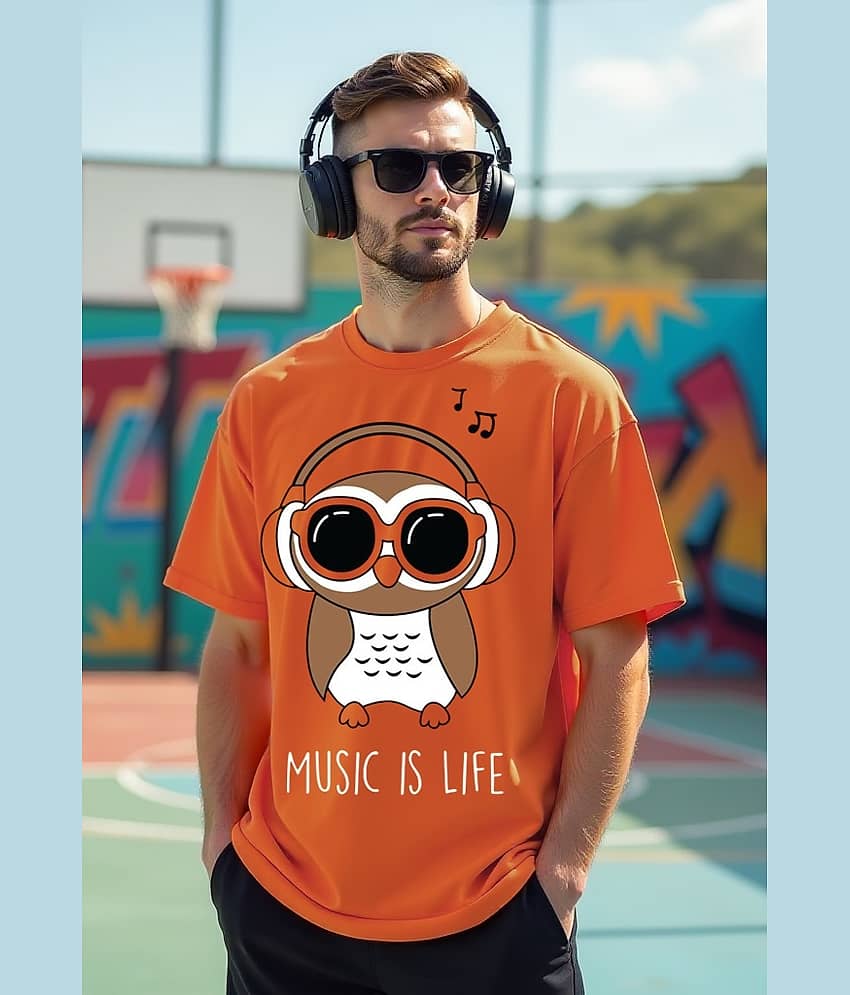 RodZen Cotton Blend Oversized Fit Printed Half Sleeves Men's Round T-Shirt - Orange ( Pack of 1 )