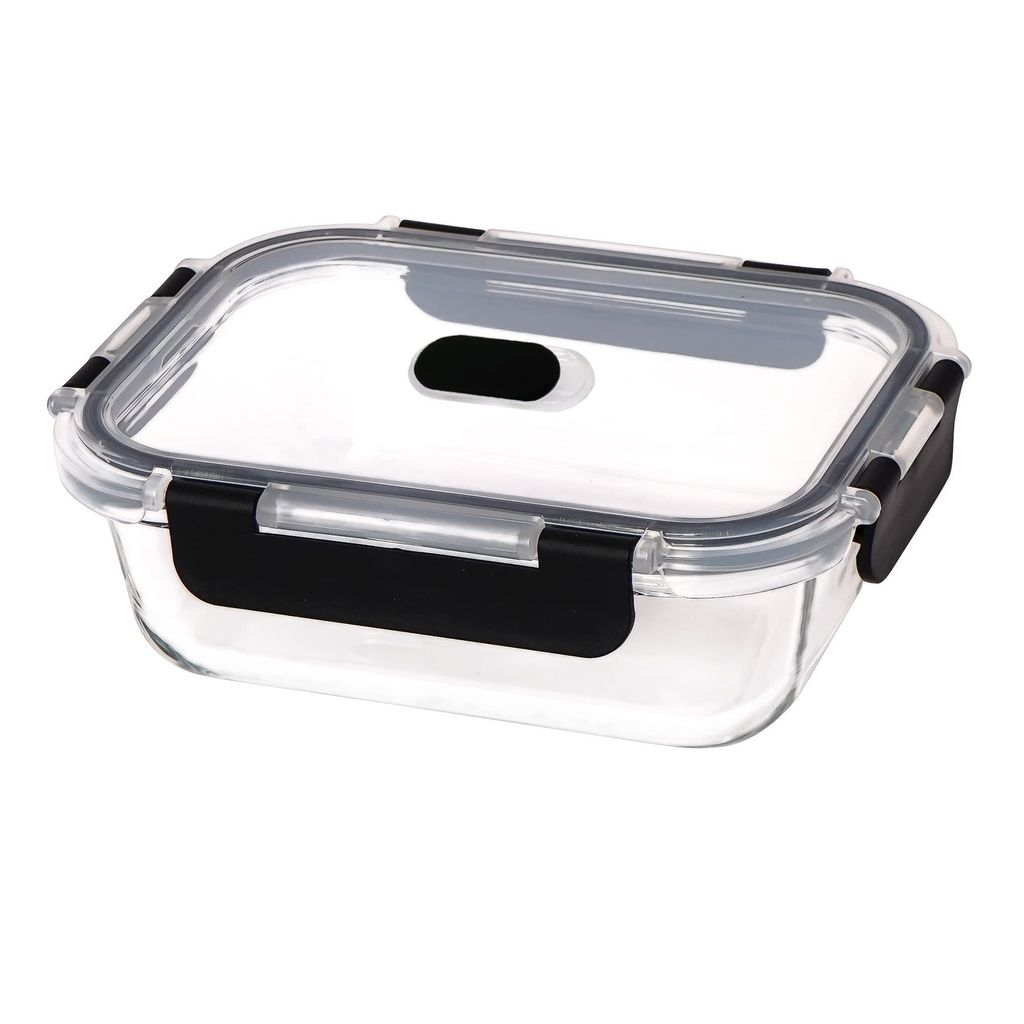 Femora Borosilicate Glass Microwave Safe Rectangle Food Storage Container with Air Vent Lid, 620 ml