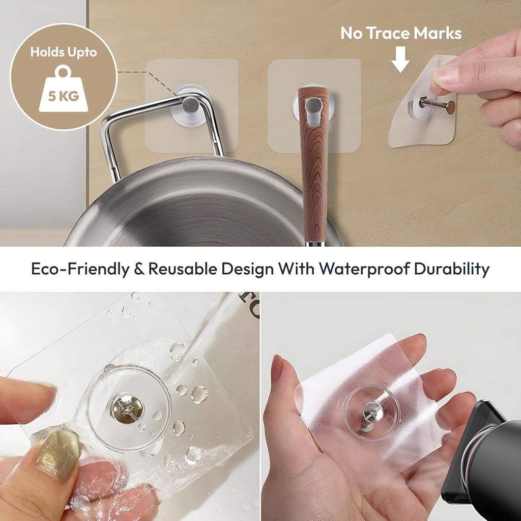 10-Pack Transparent Self-Adhesive Wall Hooks - Strong & Reusable Utility Hangers