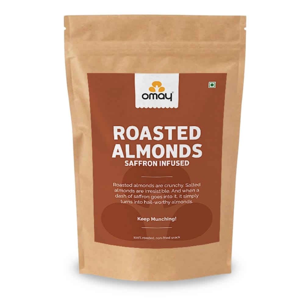 Omay Foods Roasted Almonds - Saffron Infused, 400 gm Pouch