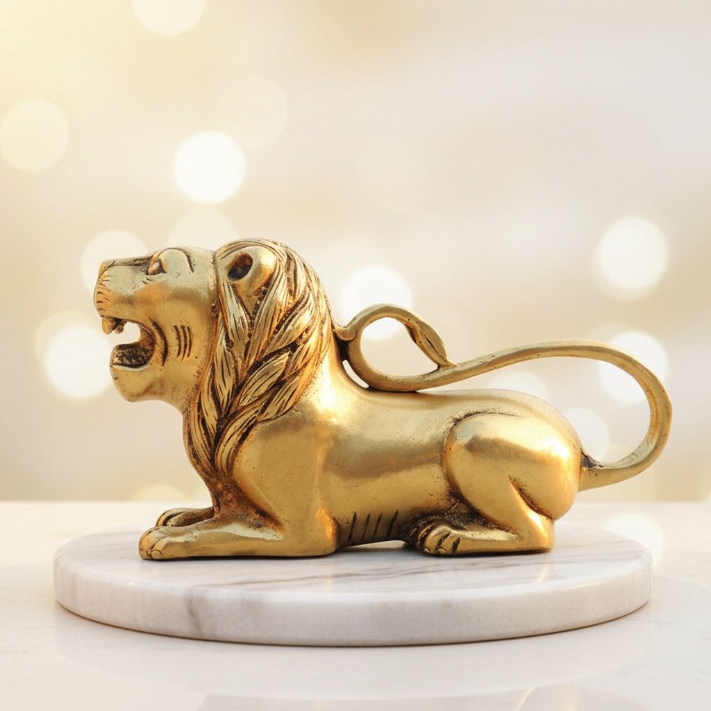 Brass Home Decorative Lion Showpiece Statue for Living Room & Office, Height : 3.5 Inch (ANMAS264 C)