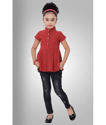 Cherry Tree Pack of 1 Girls Denim Top With Jeans ( Red )