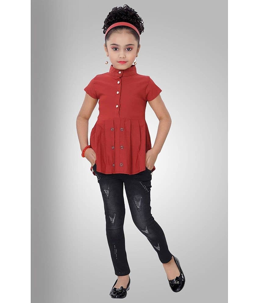 Cherry Tree Pack of 1 Girls Denim Top With Jeans ( Red )