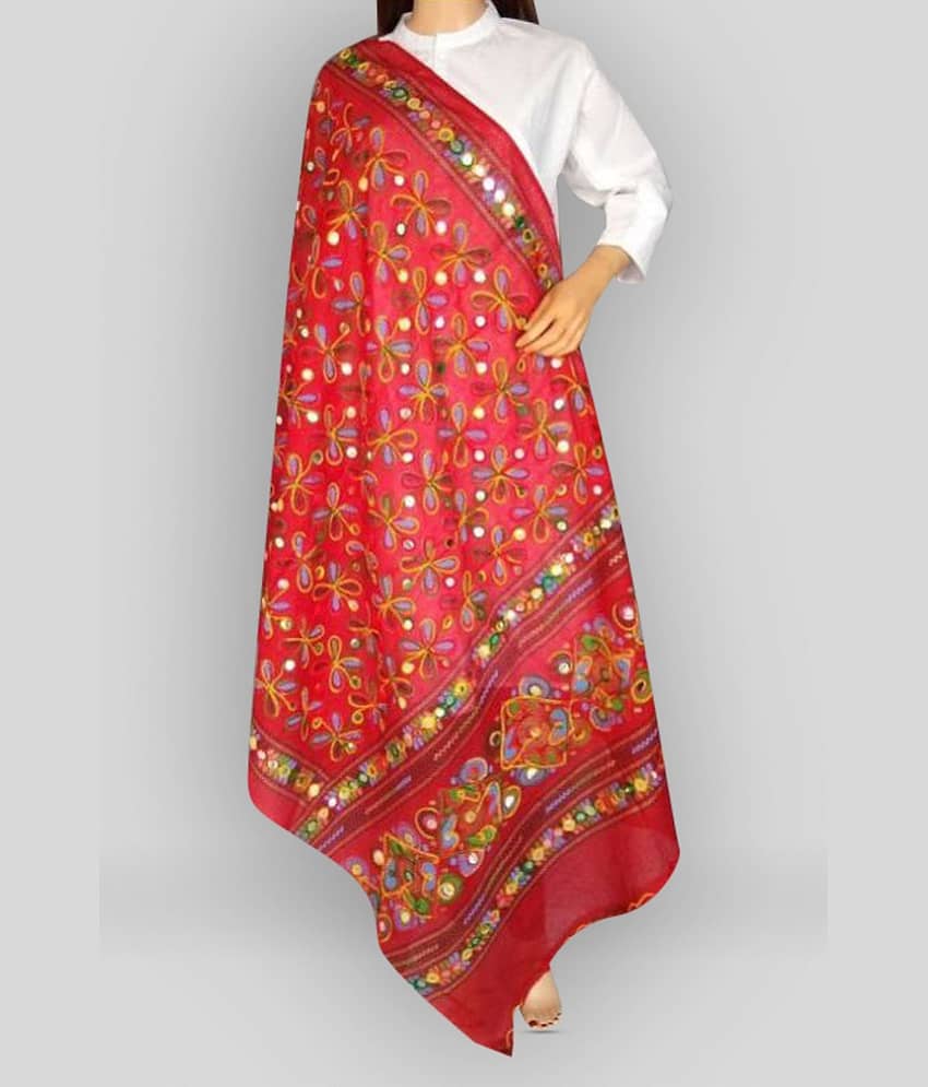 Raj Red Cotton Kutch Embroidered Dupatta