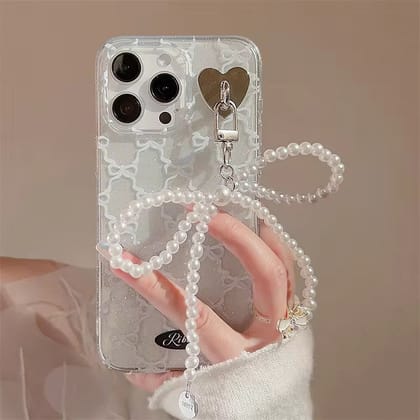3D Pearl Knot  Sparkle Blue Bow Transparent iPhone Soft Case-iPhone 16