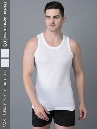 Men's White Pack of 3 Solid Egyptian Cotton Vest