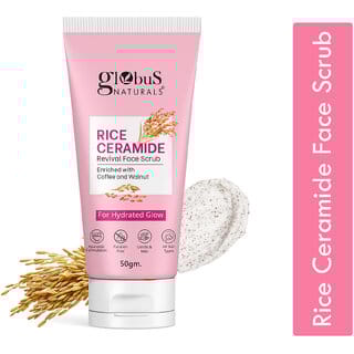 Globus Naturals Rice Ceramide Revival Scrub For Hydrated Glow Skin, Enriched With Coffee  Wallnut, Suitable for All Skin Types 50gm