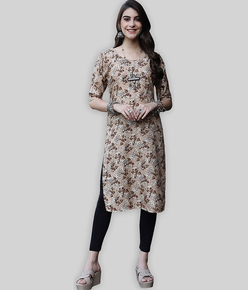 7Threads Crepe Printed Straight Women's Kurti - Beige ( Pack of 1 )