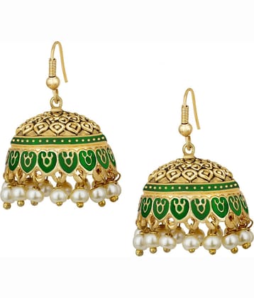 Spargz Meenakari Gold Plated Beaded Festive Wear Jhumki Hook Earring For Women