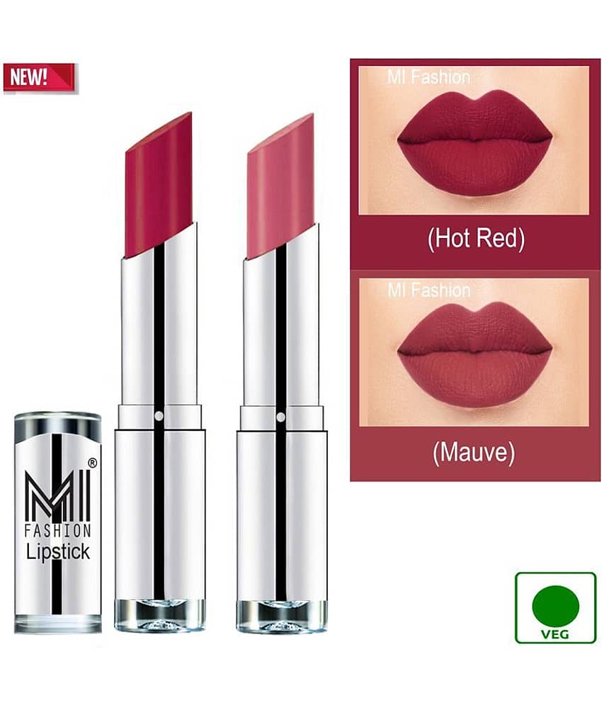 MI FASHION 100% Veg Soft Matte Long Stay Lipstick Combo Red,Mauve Multi Pack of 2 7 g