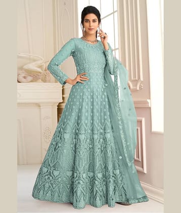 Aika Mauve Flared Net Women's Semi Stitched Ethnic Gown ( Pack of 1 )