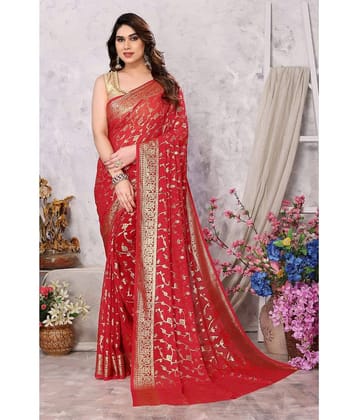 FABMORA Georgette Printed Saree With Unstitched Blouse Piece ( Black )