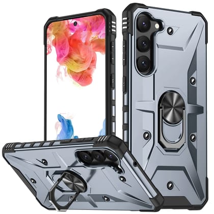 Ring Holder Silver Matte Premium Armour Cover-Samsung Galaxy S23