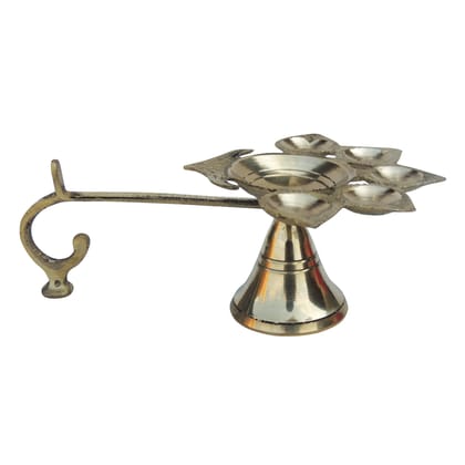 Brass Table Decor Oil Lamp Deepak 5 Wicks  - Traditional Festival Deepak for Temple, Height : 2.2 Inch (FMAS317 B)