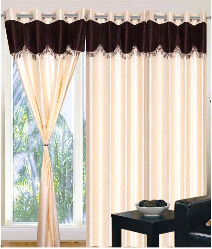 Tanishka Fabs Semi-Transparent Curtain 7 ft ( Pack of 2 ) - Beige
