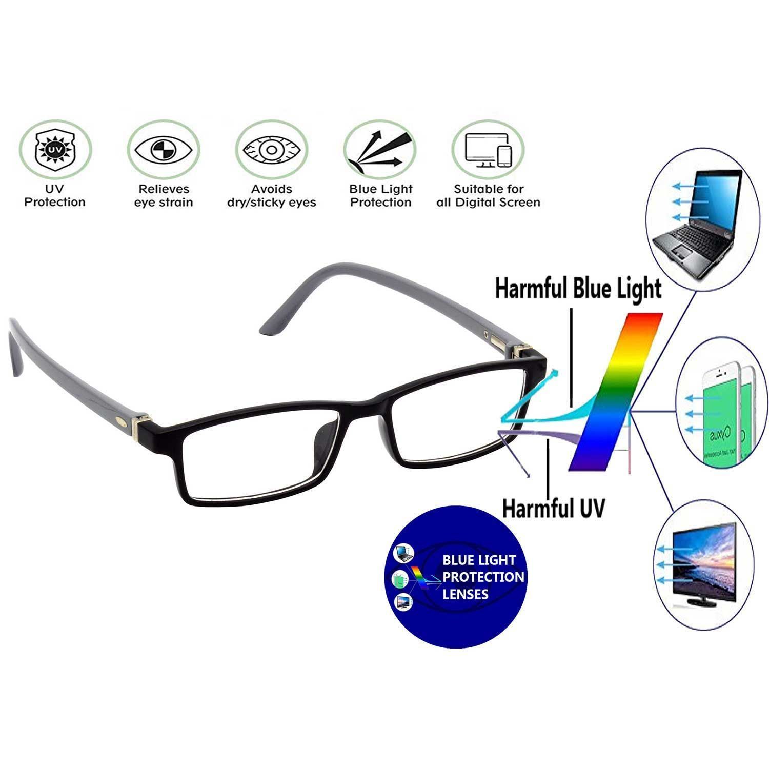 Hrinkar Zero Power Computer Glasses for Online Classes with Eye Protection and Blue Cut for Men & Women | Black and Grey | HBCT-FRM-BK-GRY-18