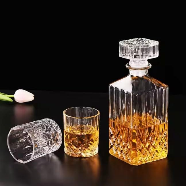 Premium Crystal Clear bar Set 1 Decanter Bottle(800ml) with 6 Whiskey Glasses(300ml) Perfect for Scotch, Bourbon, Wine, Vodka, Cocktail, Tequila, Rum