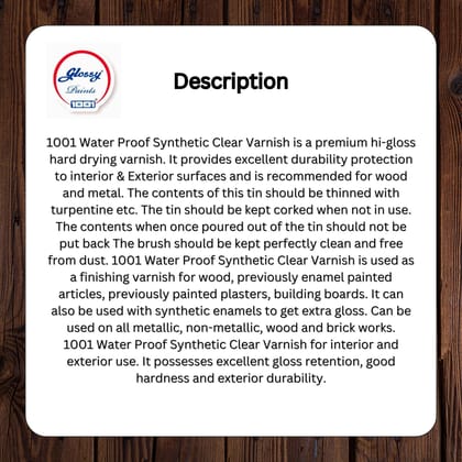 1001 Waterproof Superfine Synthetic Clear Varnish | High Gloss Finish | Transparent Wood Varnish (High Gloss Varnish - (200 ml x 2) 1001 Waterproof Superfine Synthetic Clear Varnish | High Gloss Finish | Transparent Wood Varnish (High Gloss Varnish - (200 ml x 2)