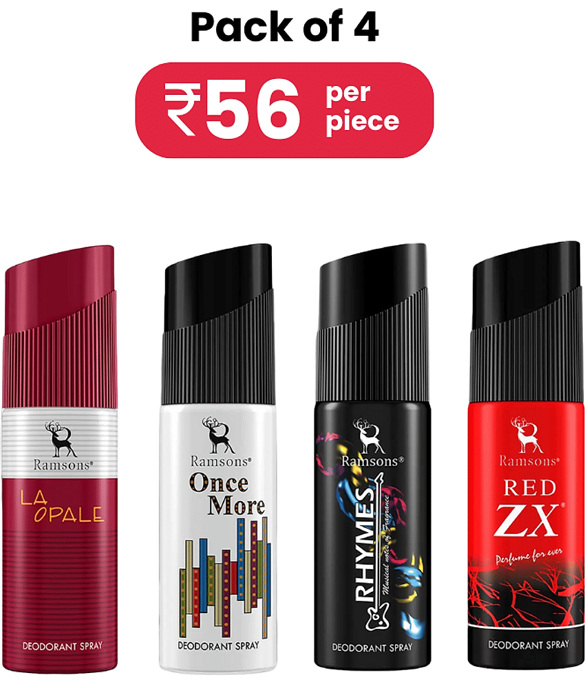 Ramsons Red Zx, La Opale, Once More & Rhymes Deodorant Combo 40ml (Pack of 4)