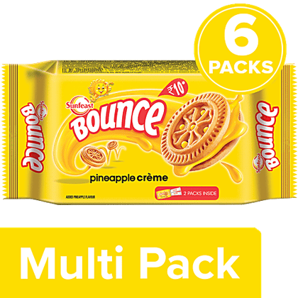 Sunfeast Bounce Biscuits - Pineapple Creme Cookies, 6x76 g Multipack