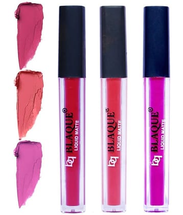 bq BLAQUE Matte Liquid Lipstick Combo of 3 Lip Color 4ml each, Waterproof - Fuschia Pink, Pinkish Peach, Swiss Light Magenta