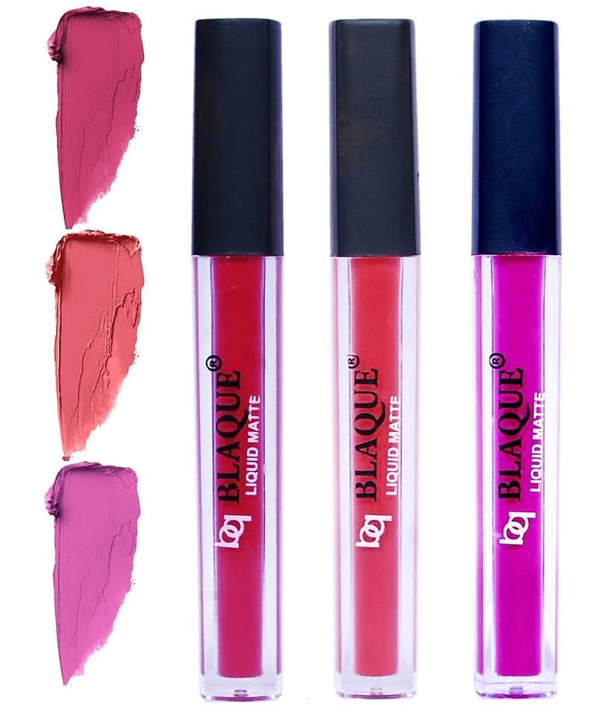 bq BLAQUE Matte Liquid Lipstick Combo of 3 Lip Color 4ml each, Waterproof - Fuschia Pink, Pinkish Peach, Swiss Light Magenta