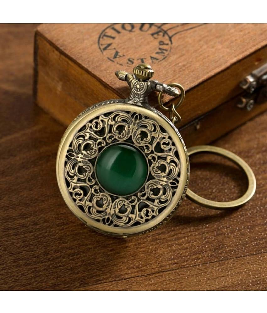 Antique Green Crystal Pocket Watch Car Bike Key Chain Key Ring Men & Women Gift Key Chain