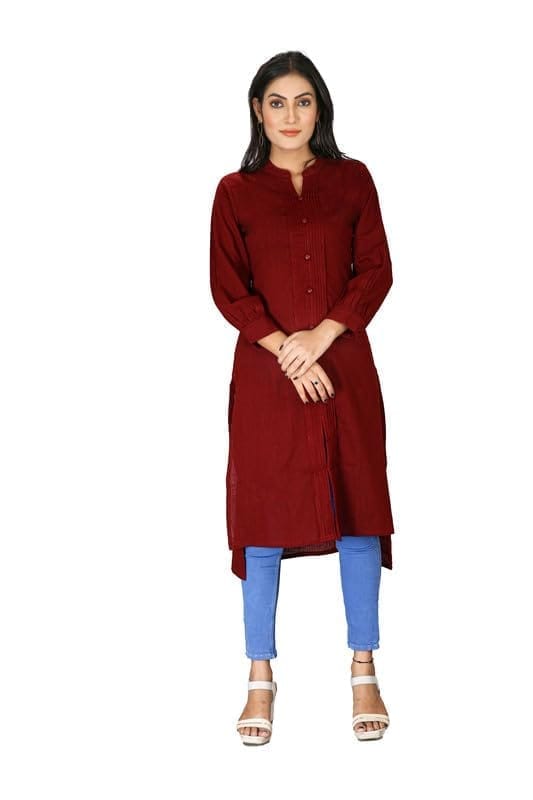 Women's Casual Full Sleeve Viscose Rayon Printed Kurti (Maroon, 3XL)-PID46420