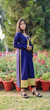 Kajal Creation Stylish Naira Cut Kurti for Women | Royal Blue & Gold | Size S