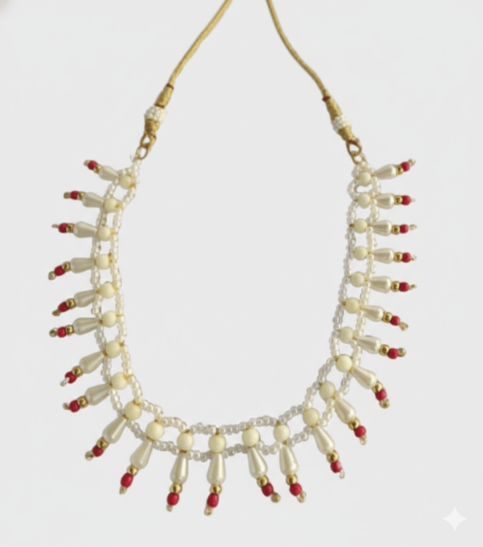 Classic White Beaded Necklace with Red Drop Accents for Women – Traditional Ethnic Jewelry